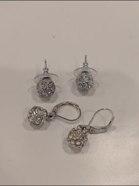 Crystal Pavé Ball Drop Earrings - Silver Tone